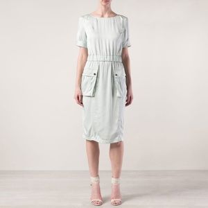 New Jason Wu Size 6 Short Sleeve Midi Satin Cargo Dress Sage